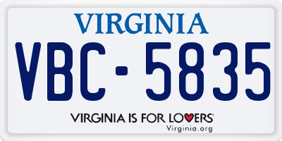 VA license plate VBC5835