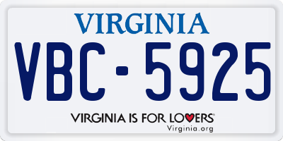 VA license plate VBC5925