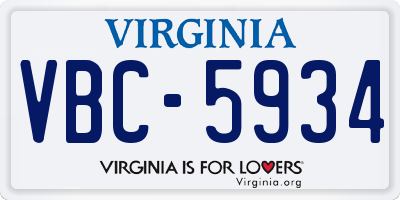 VA license plate VBC5934