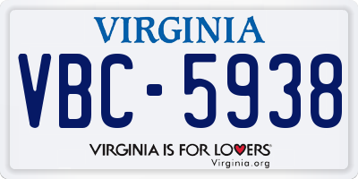 VA license plate VBC5938