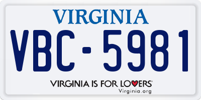 VA license plate VBC5981