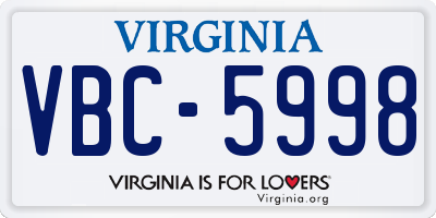 VA license plate VBC5998