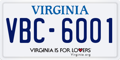 VA license plate VBC6001
