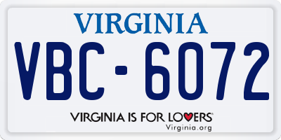 VA license plate VBC6072