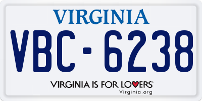 VA license plate VBC6238