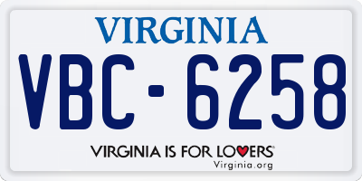 VA license plate VBC6258