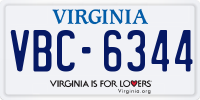 VA license plate VBC6344