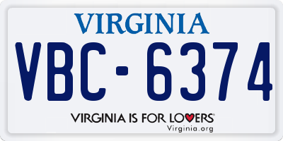 VA license plate VBC6374