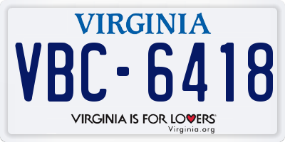 VA license plate VBC6418