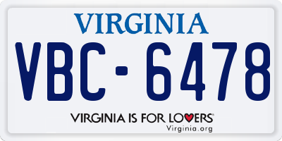 VA license plate VBC6478