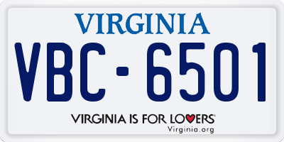 VA license plate VBC6501