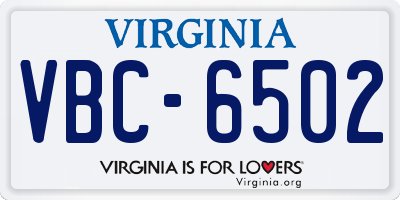 VA license plate VBC6502