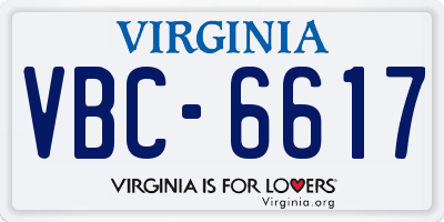 VA license plate VBC6617