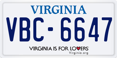VA license plate VBC6647
