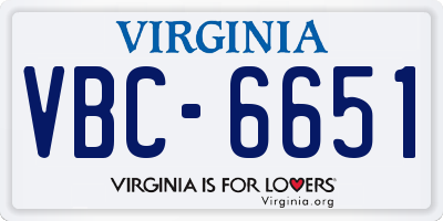 VA license plate VBC6651