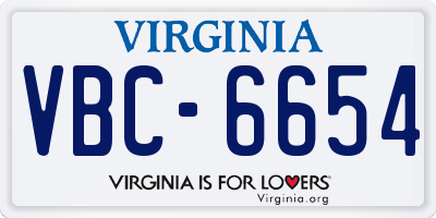 VA license plate VBC6654