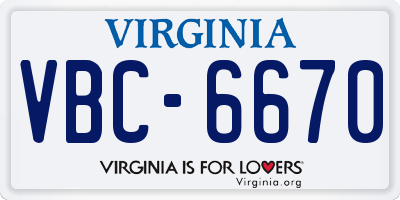 VA license plate VBC6670