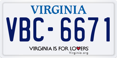 VA license plate VBC6671
