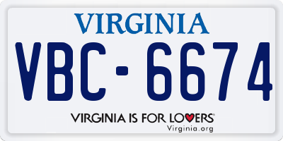 VA license plate VBC6674