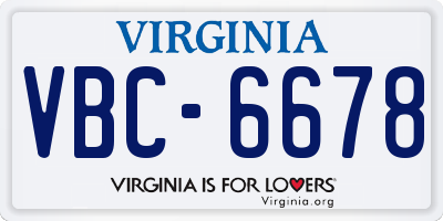 VA license plate VBC6678