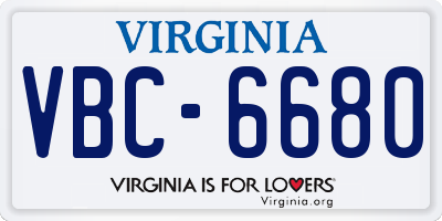 VA license plate VBC6680