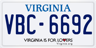 VA license plate VBC6692