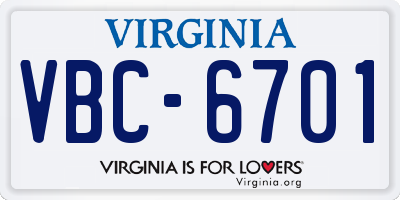 VA license plate VBC6701
