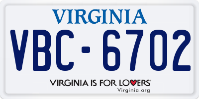 VA license plate VBC6702