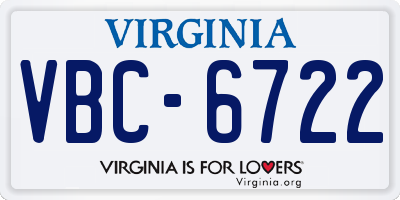 VA license plate VBC6722