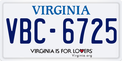VA license plate VBC6725