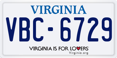 VA license plate VBC6729