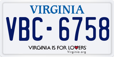 VA license plate VBC6758