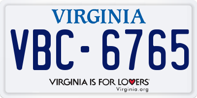 VA license plate VBC6765