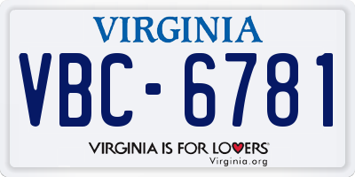VA license plate VBC6781