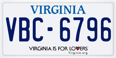 VA license plate VBC6796