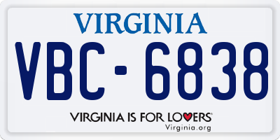 VA license plate VBC6838