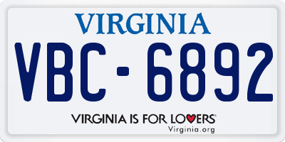 VA license plate VBC6892