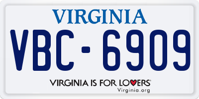 VA license plate VBC6909