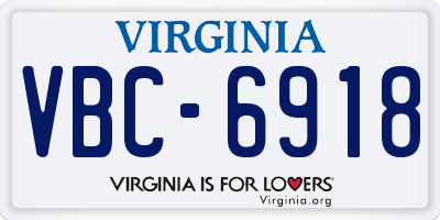 VA license plate VBC6918