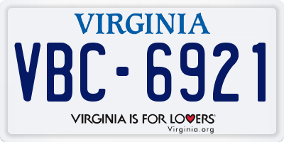 VA license plate VBC6921