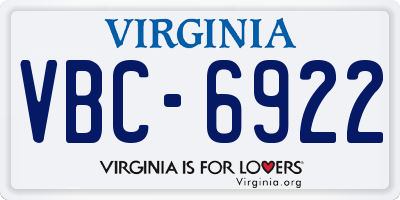 VA license plate VBC6922