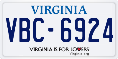 VA license plate VBC6924