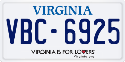 VA license plate VBC6925