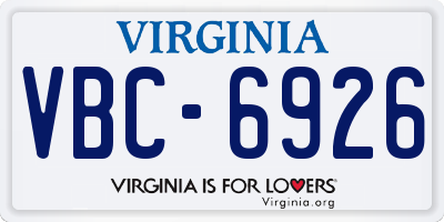 VA license plate VBC6926