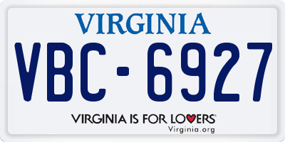 VA license plate VBC6927