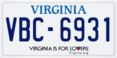 VA license plate VBC6931