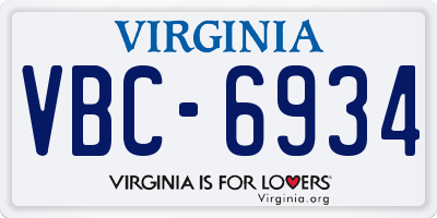 VA license plate VBC6934