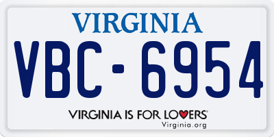 VA license plate VBC6954