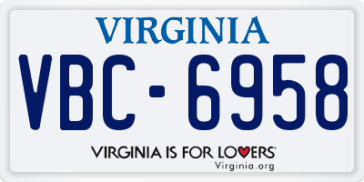 VA license plate VBC6958