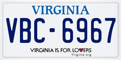 VA license plate VBC6967